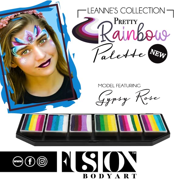 Fusion Body Art Pro Quality Professional Face Painting Palette - Leanne's Pretty Rainbow | Hypoallergenic Safe & Non-Toxic - Perfect for Full Face Designs and Cheek Art