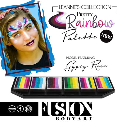 Fusion Body Art Pro Quality Professional Face Painting Palette - Leanne's Pretty Rainbow | Hypoallergenic Safe & Non-Toxic - Perfect for Full Face Designs and Cheek Art