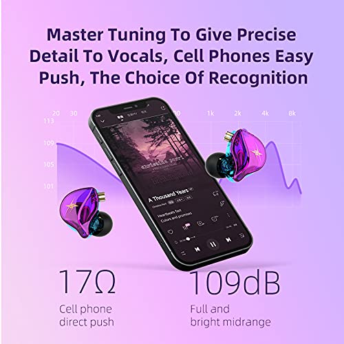 KASOTT QKZ ZXT in Ear Monitor Headphones, Wired Earphones Stereo Bass, HiFi Wired Earbuds, Dynamic Dual Driver Gaming Earbuds with Detachable Cable for Musicians, Singer (Purple) - color: Purple