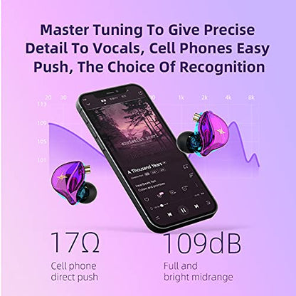 KASOTT QKZ ZXT in Ear Monitor Headphones, Wired Earphones Stereo Bass, HiFi Wired Earbuds, Dynamic Dual Driver Gaming Earbuds with Detachable Cable for Musicians, Singer (Purple) - color: Purple