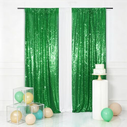 Eternal Beauty Green 3mm Sequin Backdrop 2x8 Ft 2 Pack Wedding | Dense Sparkle Fabric With Breathable Mesh Backing And Rod Pocket For St Patricks Day Parties And Photo Booth Events - color: Green, size: 2Ftx8Ft