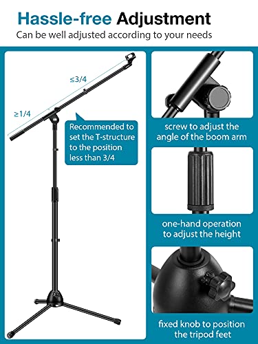 InnoGear Mic Stand Boom Arm Detachable Microphone Stand Floor for Blue Yeti | Tripod Base, Boom Arm, Height Adjustable, Work with Wireless Mics, Heavy Duty, Stable on Carpet, Portable, Floor, For Singing