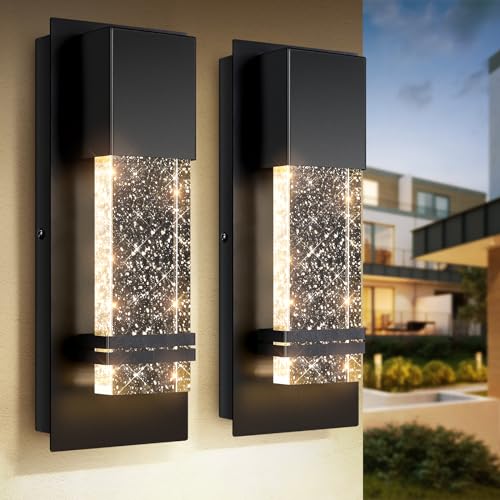 Outdoor Wall Light Fixtures with Crystal Bubble Glass, 10W 3000K | Energy-saving LED, Waterproof & Rust-resistant, Quick & Easy Installation, Modern Design - size: 12in