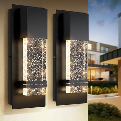 Outdoor Wall Light Fixtures with Crystal Bubble Glass, 10W 3000K | Energy-saving LED, Waterproof & Rust-resistant, Quick & Easy Installation, Modern Design - size: 12in