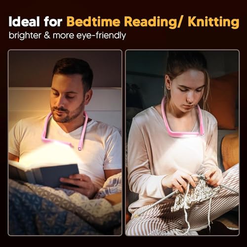 Neck Light, Stepless Dimming Reading Light for Book Lover Gifts | 3 Colors Book Light Dual Lamps, 80H Lasting, Hands-Free Knitting, Crochet, Sewing, Crafting, Crafts Gifts for Women Mom Wife - color: Pink