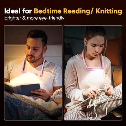 Neck Light, Stepless Dimming Reading Light for Book Lover Gifts | 3 Colors Book Light Dual Lamps, 80H Lasting, Hands-Free Knitting, Crochet, Sewing, Crafting, Crafts Gifts for Women Mom Wife - color: Pink