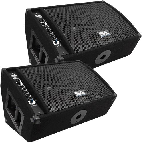 Seismic Audio - FL-12MP-PW-Pair - Pair of Premium Powered 2-Way 12" Floor / Stage Monitors with Titanium Horns - size: Pair