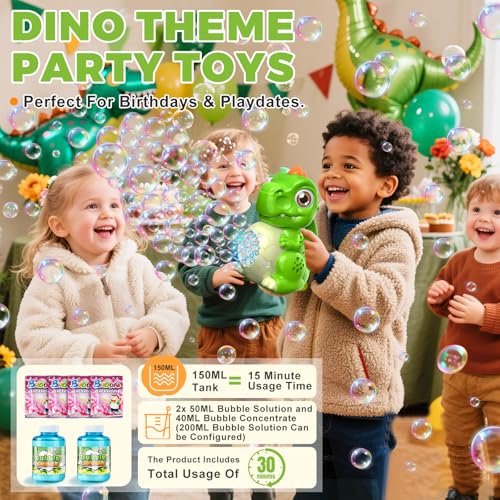 Toddler Toys Dinosaur Bubble Machine: Automatic Blower with Lights, Large 150ML Tank & Powerful Motor - Produces 15,000+ Colorful Bubbles/Min for Magical Party, Birthday - color: Green