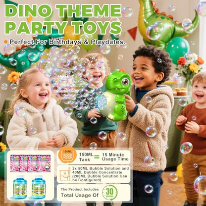 Toddler Toys Dinosaur Bubble Machine: Automatic Blower with Lights, Large 150ML Tank & Powerful Motor - Produces 15,000+ Colorful Bubbles/Min for Magical Party, Birthday - color: Green