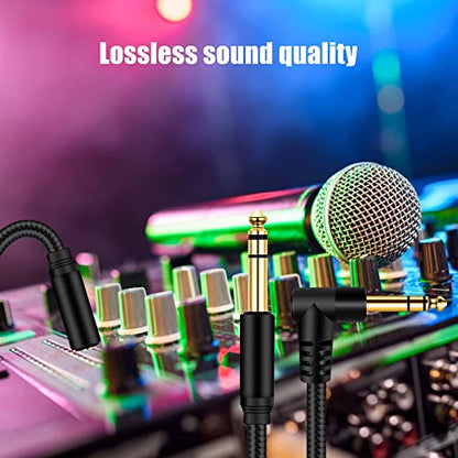 1/4 Inch TRS Instrument Cable 33Ft, 6.35mm TRS to 6.35mm TRS Stereo Audio Cable Male to Male Right-Angle-to-Straight for Electric Guitar, Bass, Keyboard,Mixer,Amplifier,Speaker,Equalizer... - color: Black, size: 33Ft