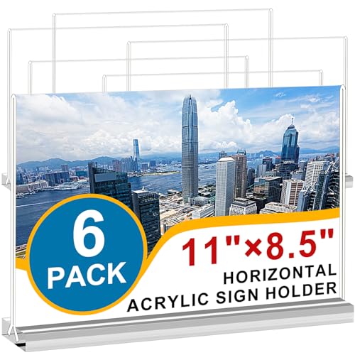 Arrobust Acrylic Sign Holder 8.5x11 Inches 6 Pack Horizontal, T -Shaped Double Sided Clear Paper Frames, PlasticTable Menu Display Holder, Document Flyer Table Stand for Office, Store, Restaurant - size: Vertical 6 Pack 11x8.5''