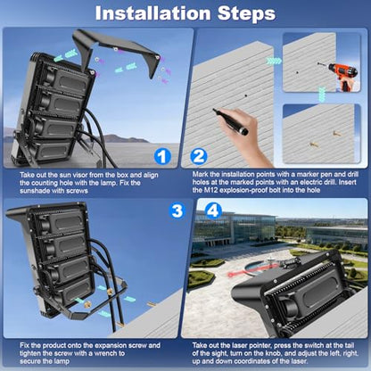 0-150000LM Led Stadium Lights Outdoor Dimmable 0-1000w | Commercial Super Bright Led Arena Floodlight 100-277v 5000k Yoke Mount IP66 Pole Light for Outside Large Area, Sportcourt - size: Extra Large/1000/Dimmable