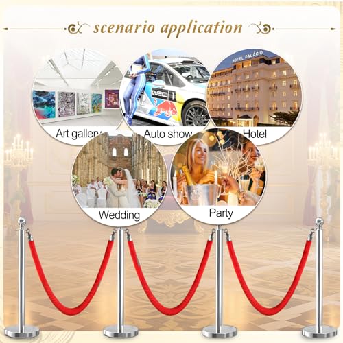 2PCS Red Velvet Stanchion Rope 5 Ft Crowd Control Ropes Barrier with Silver Hooks for Party - color: Red&Silver, size: 2PCS