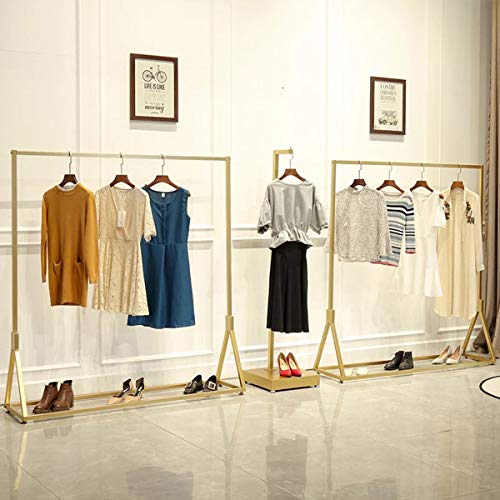 Modern Simple Heavy Duty Metal Rolling Garment Rack with Wheel,Retail Display Clothing Rack, Single Rod Floor-Standing Hangers Clothes Shelves (Gold Square Tube A, 39 L) - color: Gold Square Tube A, size: 39 L