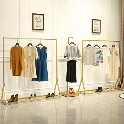 Modern Simple Heavy Duty Metal Rolling Garment Rack with Wheel,Retail Display Clothing Rack, Single Rod Floor-Standing Hangers Clothes Shelves (Gold Square Tube A, 39 L) - color: Gold Square Tube A, size: 39 L