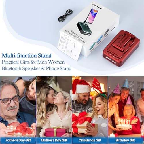 JTEMAN Bluetooth Speaker with Cell Phone Stand,Gifts for Men Tech Gadgets | Big Sound & Clear Bass, Wireless Audio Speaker Stand for iPhone/Android, Foldable Adjustable Phone Holder for Home Office - color: Red