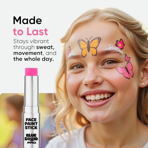 Blue Squid PRO Pink Face Paint Stick - Waterproof Body Paint For Adults & Kids Eye Black Baseball, Eyeblack Softball - Vegan Hypoallergenic Twist-Up Non-Toxic Makeup Stick - Cosplay, Sports & SFX - color: Pink