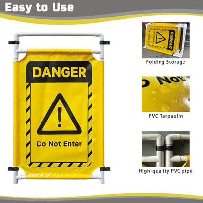 Safety Caution Barricade 2Panels Foldable Security Signs With PVC Tarp Removable Safety Barrier Wet Floor Guard Symbol Clear Printing Safety Fence(Yellow) - color: Yellow-2pcs