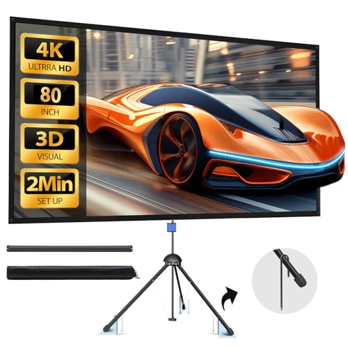 Portable Projector Screen with Stand, 80-inch 16:9 4K HD PVC Outdoor Indoor Movie Screen, 1.5 Gain 2IN1 Wrinkle-Free Display for Backyard Party & Wall Hanging, Includes Carry Bag and Ground Nails - size: 80 INCH