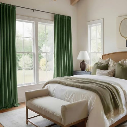 Olive Green Blackout Velvet Curtains 84 Inches for Bedroom Drapes Back Tab | Soundproof, Thermal Insulated, Super Soft Luxury Velvet, Living Room, Room Darkening, Rod Pocket, 52W x 84L, 2 Panels - color: Olive Green, size: 52"W x 84"L (Pack of 2)
