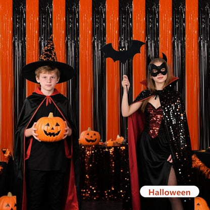 BEISHIDA Black Orange Door Streamers Backdrop Foil Fringe Tinsel Party Streamers Curtains Photo Backdrop - 2Pcs for Birthday Graduation Halloween Party Decoations - color: 05-black bronze