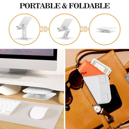 OCYCLONE iPad Stand, 360° Rotating Adjustable Foldable iPad Tablet Stand Holder for Desk Compatible with Kindle Tablet iPad 4" - 15.6" Portable Monitor Stand, White - color: White