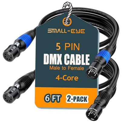 SMALL-EYE 5 Pin DMX Cables 6 ft 2-Pack, 4-Core Male to Female - size: 6 feet -2 Packs