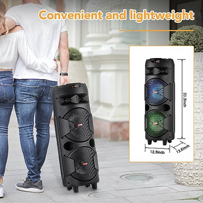 Dual 8'' Party Bluetooth Speaker with Microphone, USB/TF/AUX/TWS - size: Dual 8'' Speakers