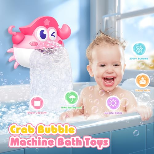Bath Toys,Light Up Baby Bath Toys Bath Bubble Machine with Colourful RGB Light Great Birthday for Toddler Boys and Girls Tub Toy for Kids Ages 1-3 4-8 - color: Pink