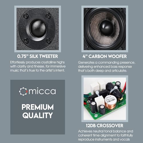 Micca MB42X G2 Premium 2-Way Passive Bookshelf Speakers, Stereo Pair, Black | Amplifier Required, Upgraded 4-Inch Carbon-Fiber Woofer, 0.75-Inch Silk-Dome Tweeter, Desktop, Home Theater, Surround Sound - style: MB42X G2 Bookshelf Speakers