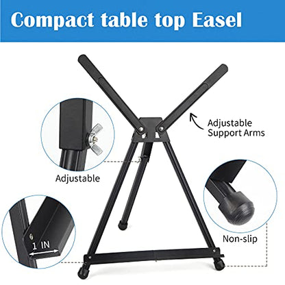 Falling in Art 8 Pack 15" to 21" Tabletop Easel for Painting &Display | Black Aluminum Tripod with Rubber Feet, Holds Canvas, Paintings, Books, Photos, Signs - style: 8 PACK