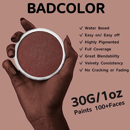 Brown Face Body Paint(30gm), Water Activated Face Painting Kit Safe for Kids & Adults, Non-Toxic SFX Makeup Facepaints Kit for Halloween Camo Soldier Wolfman Costume Cosplay Party - color: Brown