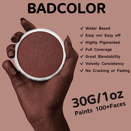 Brown Face Body Paint(30gm), Water Activated Face Painting Kit Safe for Kids & Adults, Non-Toxic SFX Makeup Facepaints Kit for Halloween Camo Soldier Wolfman Costume Cosplay Party - color: Brown