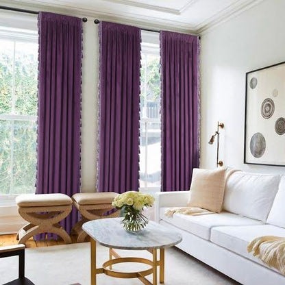 Fazhesici Purple Velvet Blackout Curtains, Rod Pocket 2 Panels, 52”W x 72”H | Velvet Drapes with Tassels, Thermal Soundproof Blackout Curtains for Living Room - color: Purple, size: 52"W x 72"L (Pack of 2)