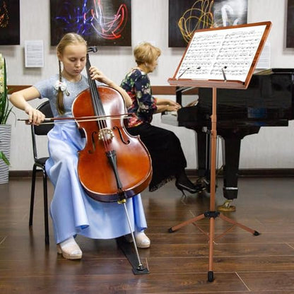 Sheet Music Stand - Portable Music Stand with Carrying Bag, Made of Wooden and Metal Build, Bamboo Conductor Podium Lectern Metal Stand Foldable with Adjustable Height & Angle for Home or Studio