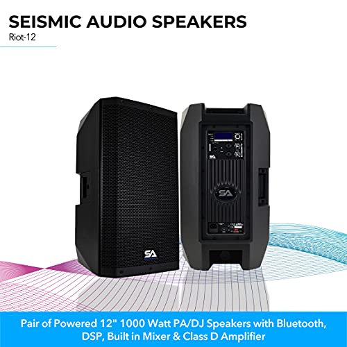Seismic Audio Speakers Riot-12, Pair of Premium PA/DJ 2-Way Active PA/DJ Speakers, 12”, Bluetooth, DSP, Built in Mixer & Class D Amplifier