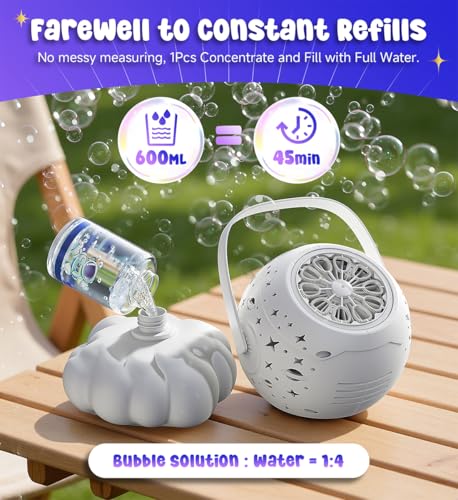 Rechargeable Bubble Machine - 7 Color LED Light, 10 Large Wands, 20oz(600ml) Tank - Automatic Bubbles Maker Blower - Outdoor Toys for Toddlers 1-3, Kids Age 3+, Parties, Boys Girls Birthday Gifts