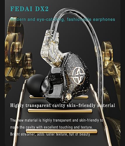 FEDAI DX2 in Ear Monitor Headphones, HiFi Stereo IEM Earphones, Noise Isolating Professional Earbuds,Dynamic Dual Driver Wired Earbuds with Detachable Cable, Noise Canceling Headset (Black,with Mic) - color: Black, size: With Mic