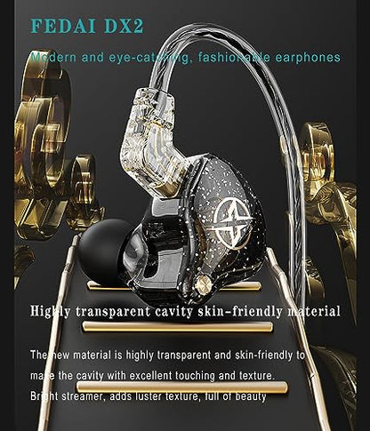 FEDAI DX2 in Ear Monitor Headphones, HiFi Stereo IEM Earphones, Noise Isolating Professional Earbuds,Dynamic Dual Driver Wired Earbuds with Detachable Cable, Noise Canceling Headset (Black,No Mic) - color: Black, size: No Mic