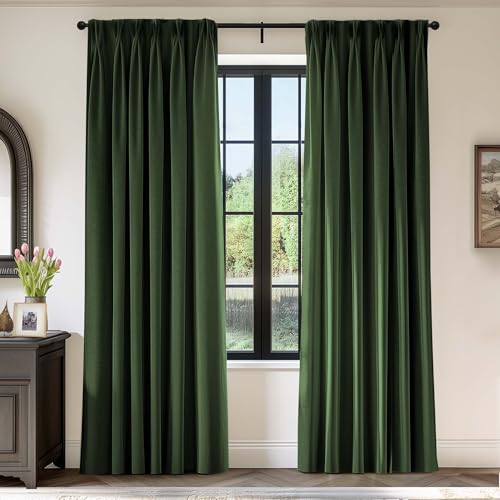 Lazzzy Green Velvet Curtains 84 Inch Long Blackout Pinch Pleated Thermal Insulated Room Darkening Modern Luxury Back Tab Window Drapes for Bedroom Living Room 2 Panels, 52 x 84 Inch, Moss Green - color: Moss, size: 52"W x 84"L (Pack of 2)