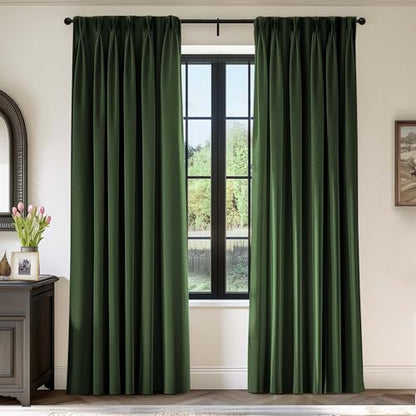 Lazzzy Green Velvet Curtains 84 Inch Long Blackout Pinch Pleated Thermal Insulated Room Darkening Modern Luxury Back Tab Window Drapes for Bedroom Living Room 2 Panels, 52 x 84 Inch, Moss Green - color: Moss, size: 52"W x 84"L (Pack of 2)
