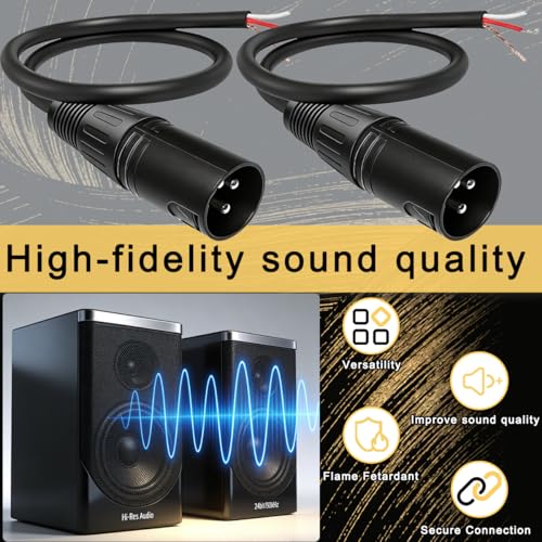 2 PCS 3 Pin XLR Male Pigtail Bare Wire Connector Microphone Cable OFC Conductor Low Noise Shielding PVC Jacket with Heat Shrink Tube for Audio Mixer DMX Lighting (30cm/11.8inch)