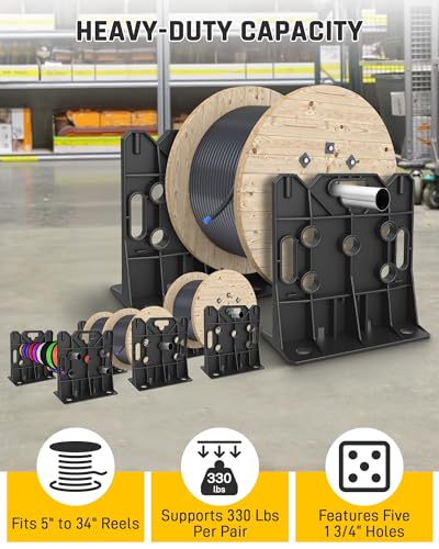 Wyckoff Wire Spool Rack Electrical Wire Dispenser, Cable Reel Caddy-1 Pair | Fits up to 34" Reels, 330 LBS Load Capacity, Multi-purpose, Free-Standing, Portable, Weather-Resistant - color: Black