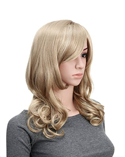 Onedor Full Head Beautiful Long Curly Wave Stunning Wig Charming Curly Costume Wigs with Fringe (24H613 Blonde Highlights) - color: 24H613 Blonde Highlights