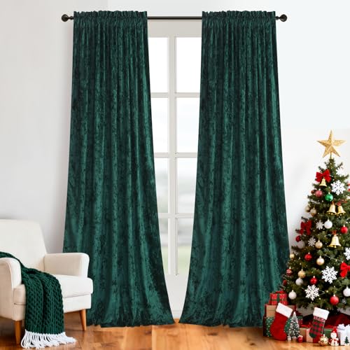 Green Velvet Curtains Drapes -Room Darkening Thermal Insulating Window Curtains for Bedroom Living Room Bedroom, Deep Green, 52" Width x 96" Length, Set of 2 Panels - color: Deep Green, size: 52"W x 96"L (Pack of 2)