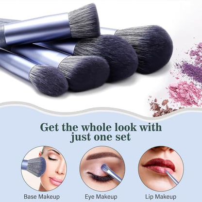 Makeup Brush Set, 17PCs Makeup Brushes with Foundation Eyebrow Blending Concealer Blush Eyeshadow Contour Lash Powder Brush, Make Up Brushes Kit with Organizer Travel Case (Medium, Blue) - color: Blue