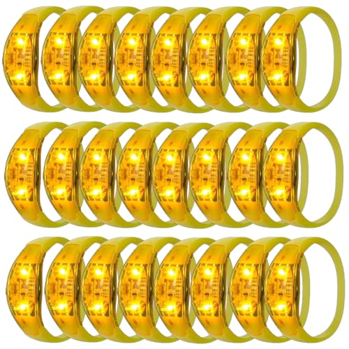 24 Pcs LED Glow Bracelets Sound Activated Led Flashing Bracelet Music Control Light Up Bracelets,Glow in The Dark Party Supplies For Birthday Carnival Concerts Night Events Christmas Gift (yellow) - color: Yellow