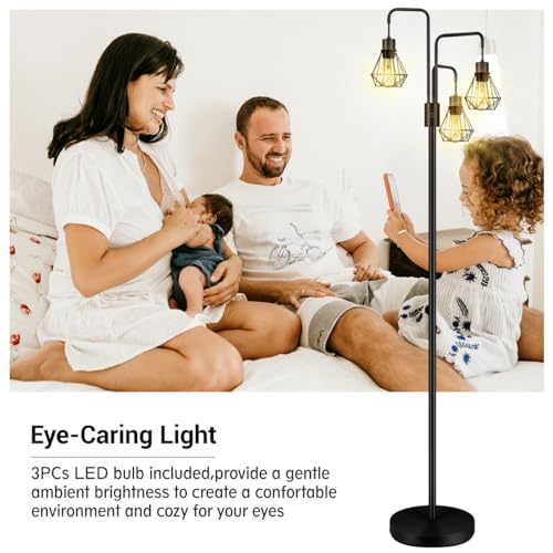 BoostArea Industrial Floor Lamp,Metal Diamond Lampshade,Modern Stand Up Lamp with 3 Light, Bulbs Not Included,Simple Design Floor Lamp for Bedroom, Living Room, Office, Kids Room, Reading - color: Diamond