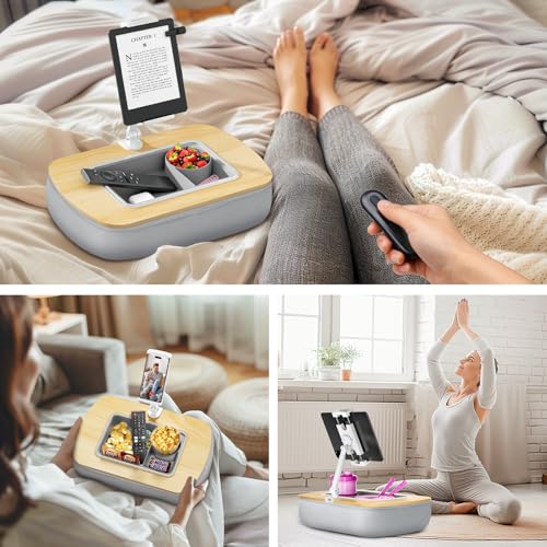ERGONOV Tablet Pillow Stand with Snack Bowl,iPad Holder for Bed -Birch Gray | Hands-Free Reading and Relaxation on Bed,Couch,Recliner or Your Lap 360° Rotating Clip for 4.7-13" Kindle,eBook,Tablet,iPhone - color: Birch Gray