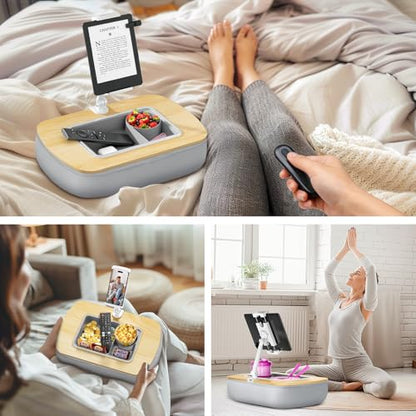 ERGONOV Tablet Pillow Stand with Snack Bowl,iPad Holder for Bed -Birch Gray | Hands-Free Reading and Relaxation on Bed,Couch,Recliner or Your Lap 360° Rotating Clip for 4.7-13" Kindle,eBook,Tablet,iPhone - color: Birch Gray